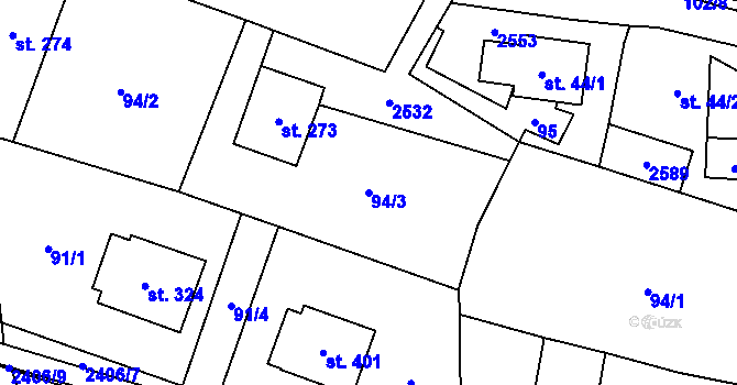 Parcela st. 94/3 v KÚ Leskovec, Katastrální mapa