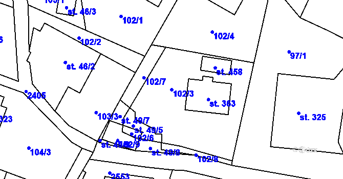 Parcela st. 102/3 v KÚ Leskovec, Katastrální mapa