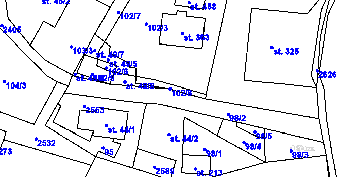 Parcela st. 102/8 v KÚ Leskovec, Katastrální mapa