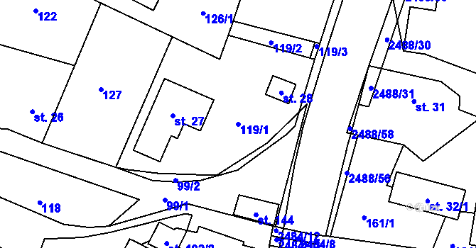 Parcela st. 119/1 v KÚ Leskovec, Katastrální mapa