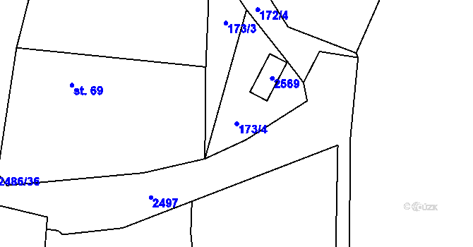 Parcela st. 173/4 v KÚ Leskovec, Katastrální mapa