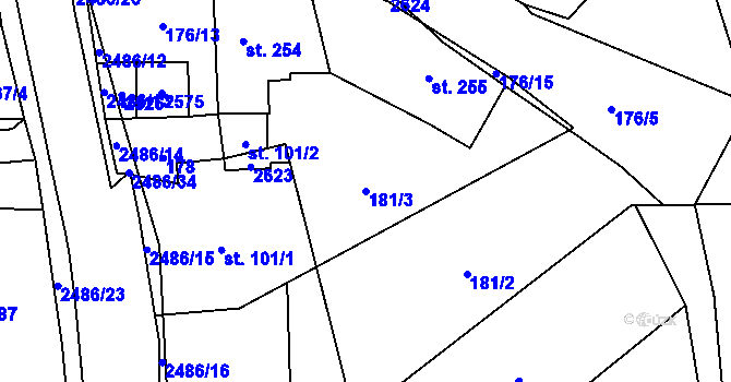 Parcela st. 181/3 v KÚ Leskovec, Katastrální mapa