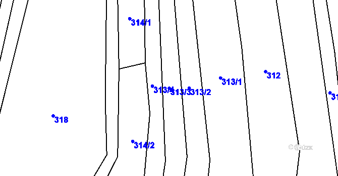 Parcela st. 313/3 v KÚ Leskovec, Katastrální mapa