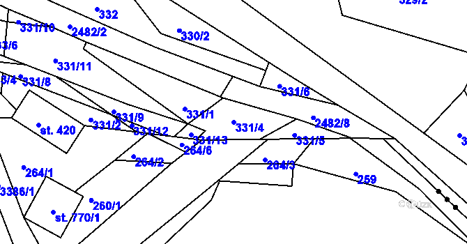 Parcela st. 331/4 v KÚ Leskovec, Katastrální mapa