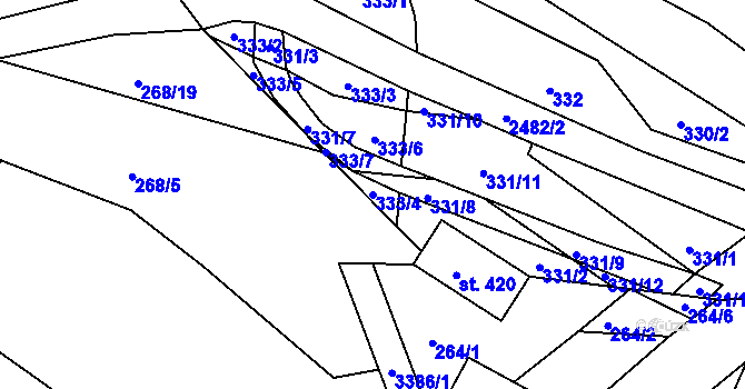 Parcela st. 333/4 v KÚ Leskovec, Katastrální mapa