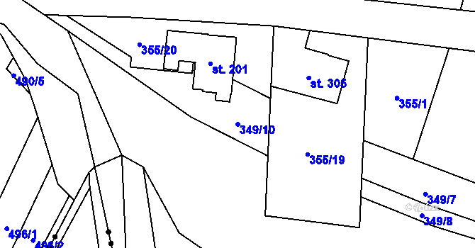 Parcela st. 349/10 v KÚ Leskovec, Katastrální mapa