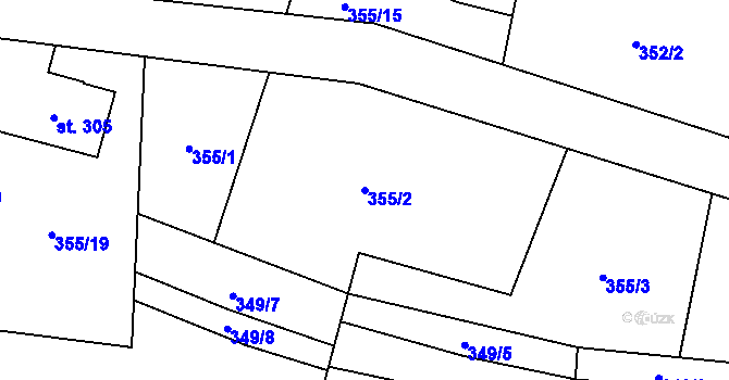 Parcela st. 355/2 v KÚ Leskovec, Katastrální mapa