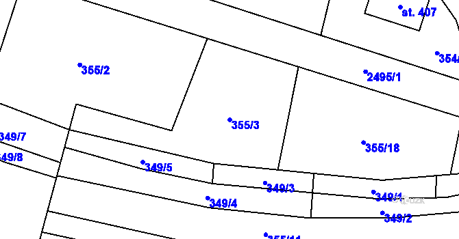 Parcela st. 355/3 v KÚ Leskovec, Katastrální mapa