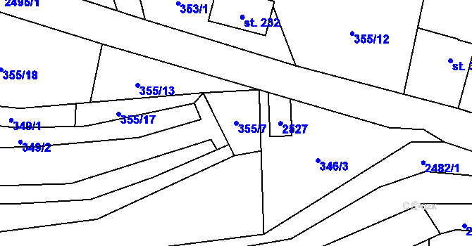 Parcela st. 355/7 v KÚ Leskovec, Katastrální mapa