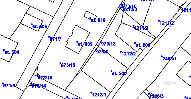 Parcela st. 973/3 v KÚ Leskovec, Katastrální mapa