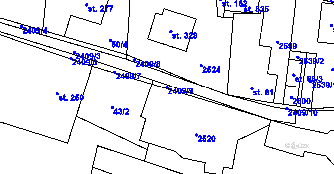 Parcela st. 2409/9 v KÚ Leskovec, Katastrální mapa