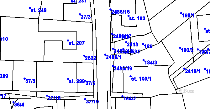 Parcela st. 2486/1 v KÚ Leskovec, Katastrální mapa