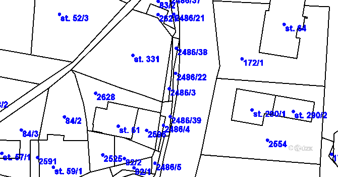 Parcela st. 2486/3 v KÚ Leskovec, Katastrální mapa