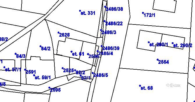 Parcela st. 2486/4 v KÚ Leskovec, Katastrální mapa
