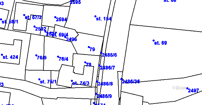 Parcela st. 2486/6 v KÚ Leskovec, Katastrální mapa