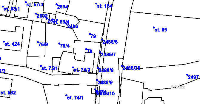 Parcela st. 2486/7 v KÚ Leskovec, Katastrální mapa