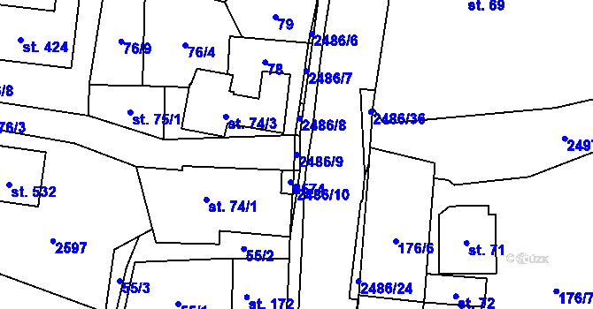 Parcela st. 2486/9 v KÚ Leskovec, Katastrální mapa