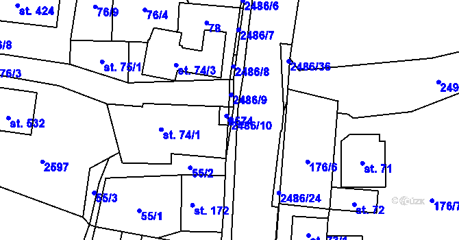 Parcela st. 2486/10 v KÚ Leskovec, Katastrální mapa