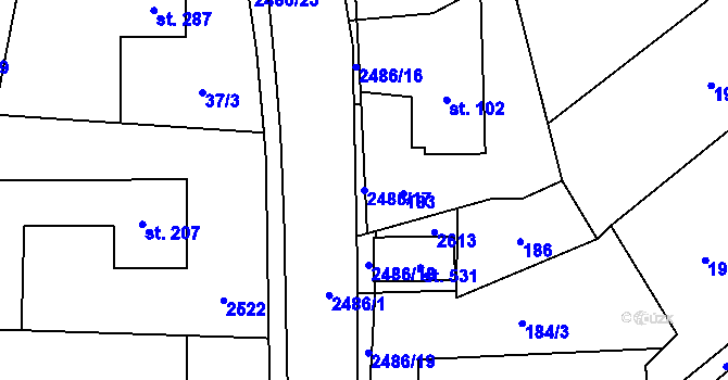 Parcela st. 2486/17 v KÚ Leskovec, Katastrální mapa