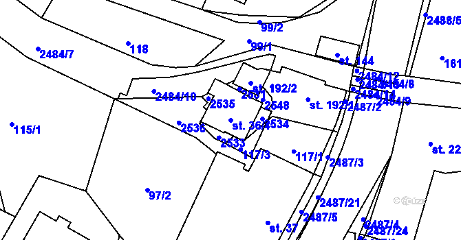 Parcela st. 36/1 v KÚ Leskovec, Katastrální mapa