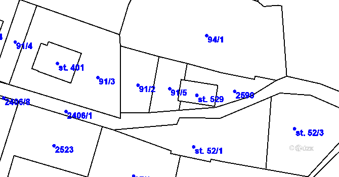 Parcela st. 91/5 v KÚ Leskovec, Katastrální mapa