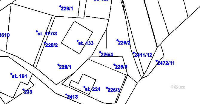 Parcela st. 226/4 v KÚ Leskovec, Katastrální mapa