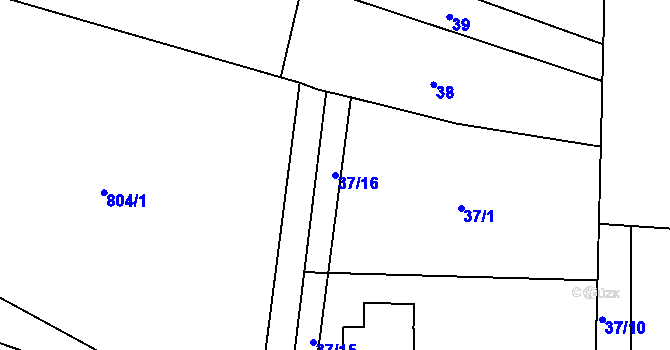 Parcela st. 37/16 v KÚ Leskovec, Katastrální mapa