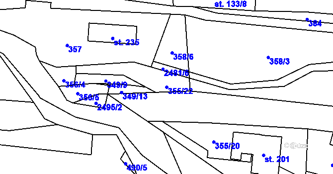 Parcela st. 355/22 v KÚ Leskovec, Katastrální mapa