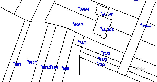 Parcela st. 75/8 v KÚ Leskovec, Katastrální mapa