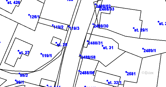 Parcela st. 2488/59 v KÚ Leskovec, Katastrální mapa