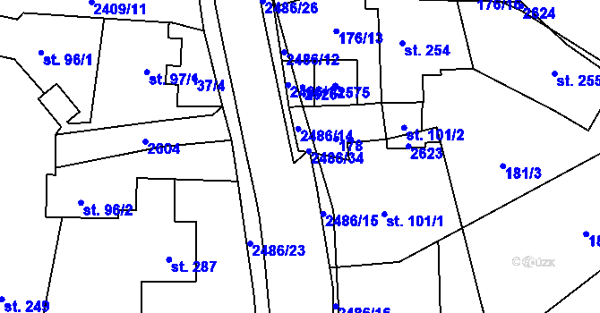 Parcela st. 2486/35 v KÚ Leskovec, Katastrální mapa