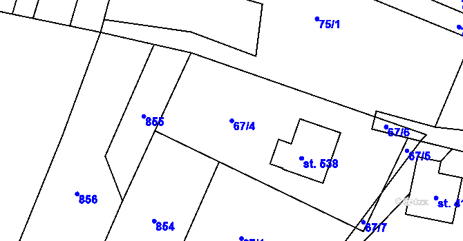 Parcela st. 67/4 v KÚ Leskovec, Katastrální mapa