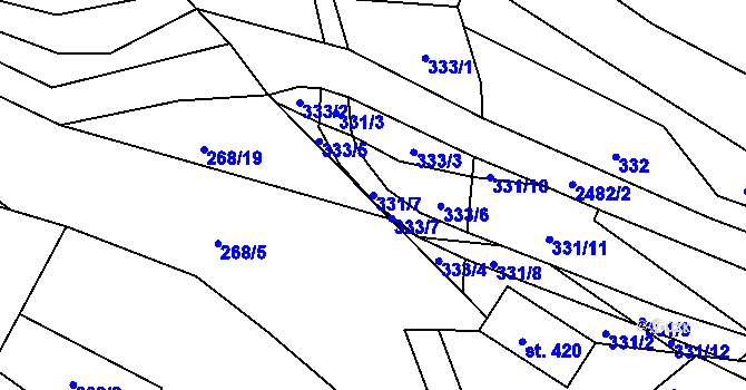 Parcela st. 331/7 v KÚ Leskovec, Katastrální mapa