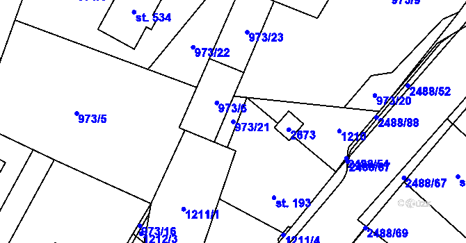 Parcela st. 973/21 v KÚ Leskovec, Katastrální mapa