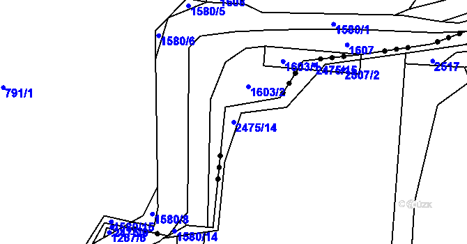 Parcela st. 2475/14 v KÚ Leskovec, Katastrální mapa