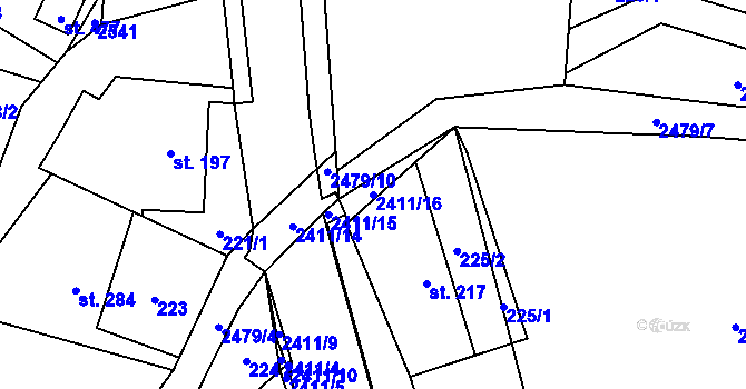 Parcela st. 2411/16 v KÚ Leskovec, Katastrální mapa