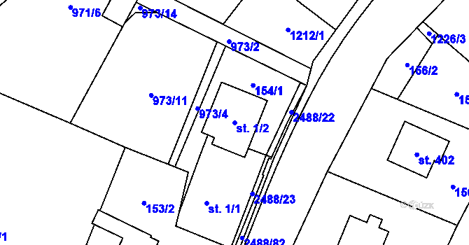 Parcela st. 1/2 v KÚ Leskovec, Katastrální mapa