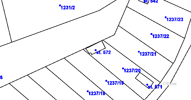 Parcela st. 572 v KÚ Leskovec, Katastrální mapa