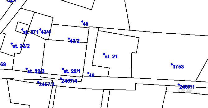 Parcela st. 21 v KÚ Leskovec nad Moravicí, Katastrální mapa