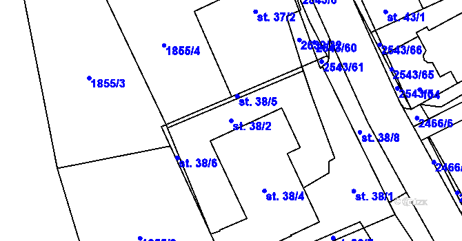 Parcela st. 38/2 v KÚ Leskovec nad Moravicí, Katastrální mapa