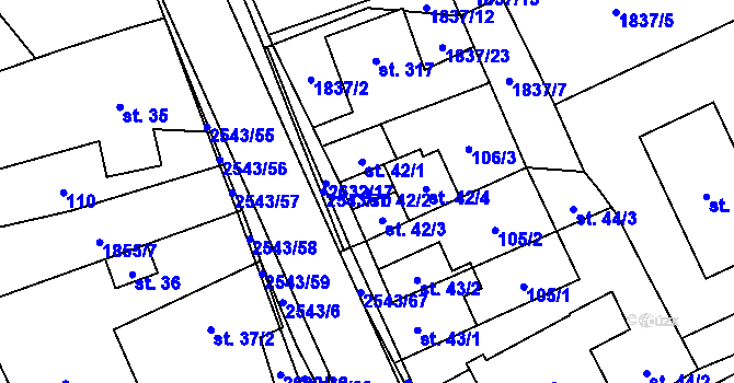 Parcela st. 42/2 v KÚ Leskovec nad Moravicí, Katastrální mapa