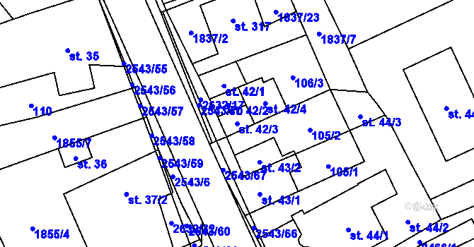 Parcela st. 42/3 v KÚ Leskovec nad Moravicí, Katastrální mapa