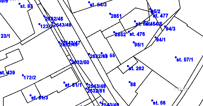 Parcela st. 55 v KÚ Leskovec nad Moravicí, Katastrální mapa