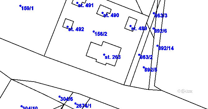 Parcela st. 263 v KÚ Leskovec nad Moravicí, Katastrální mapa
