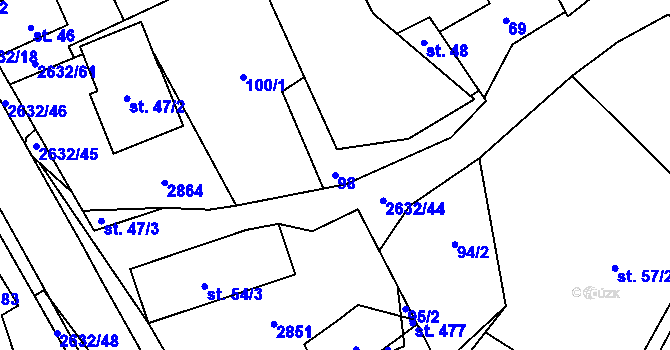 Parcela st. 98 v KÚ Leskovec nad Moravicí, Katastrální mapa