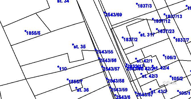 Parcela st. 2543/55 v KÚ Leskovec nad Moravicí, Katastrální mapa