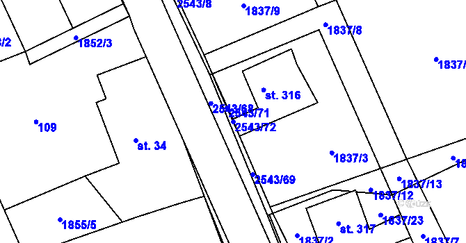 Parcela st. 2543/72 v KÚ Leskovec nad Moravicí, Katastrální mapa