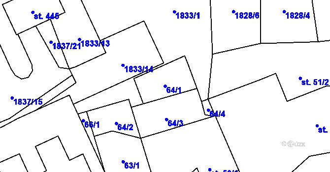 Parcela st. 64/1 v KÚ Leskovec nad Moravicí, Katastrální mapa