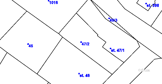 Parcela st. 47/2 v KÚ Leskovice, Katastrální mapa