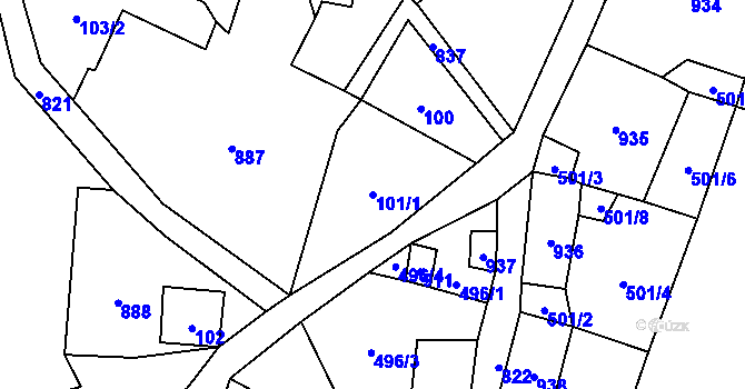 Parcela st. 101/1 v KÚ Jedlina, Katastrální mapa